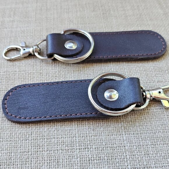 Lot of 2 Keychains Dark Brown Genuine Leather Keys Holder Handmade Key chain - Picture 8 of 10
